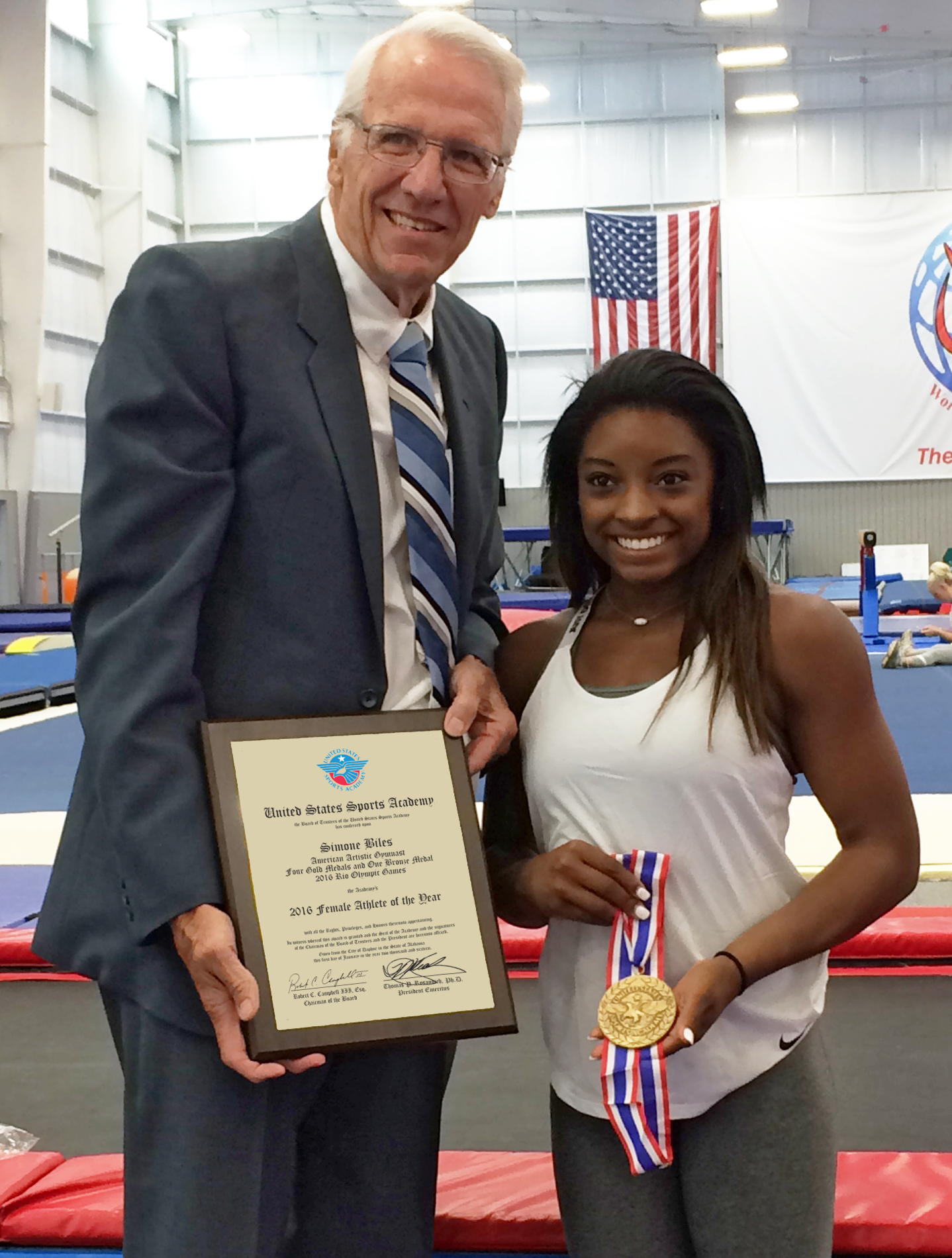Olympic Gymnast Simone Biles Earns Academy S 16 Female Athlete Of The Year Award United States Sports Academy
